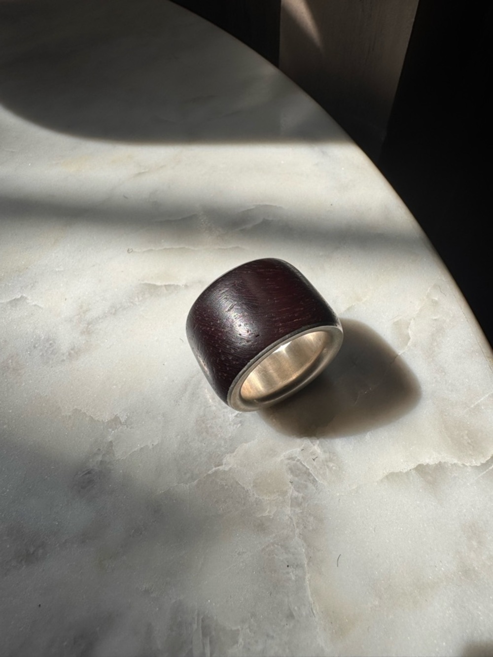 Wide Bloodwood and Sterling Silver Ring